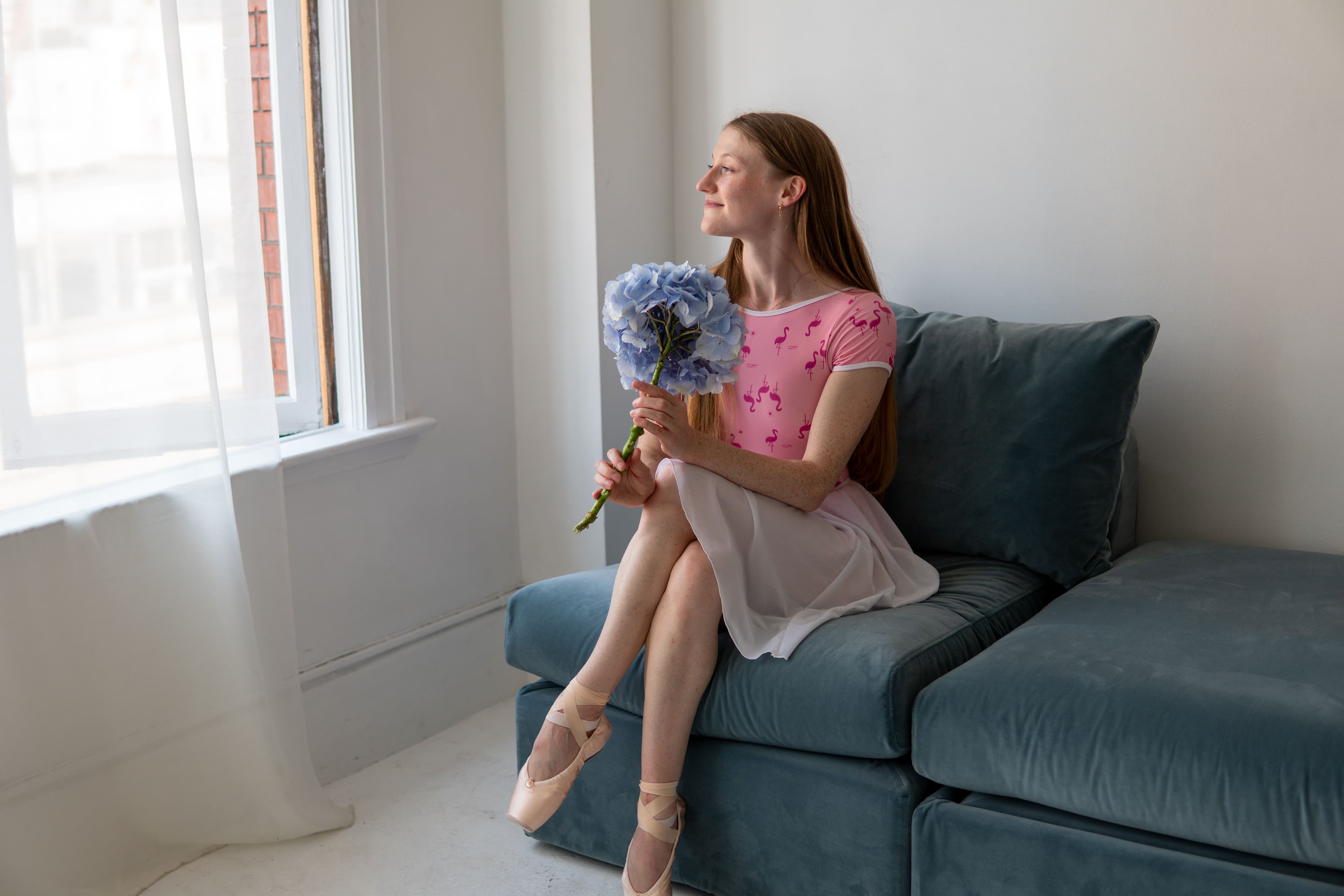Harmonie Leotard — Flamingo Print with White Trim — view 3